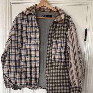 Zara Black and Gray patchwork puff Shirt Jacket